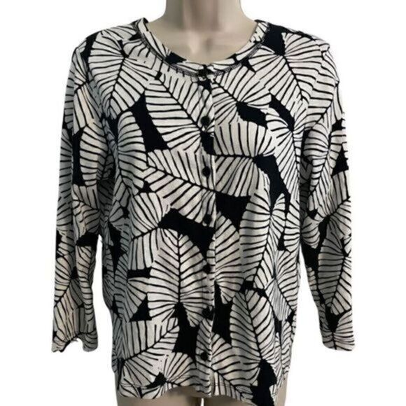 Raefella Black and White Palm Cardigan. Size Medium - Picture 1 of 6